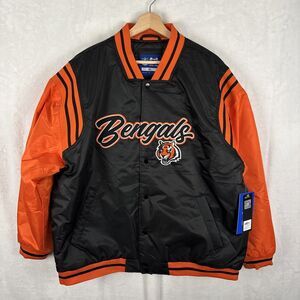 Cincinnati Bengals Satin Full Snap Bomber Jacket XL Orange Black NFL Shop NWT